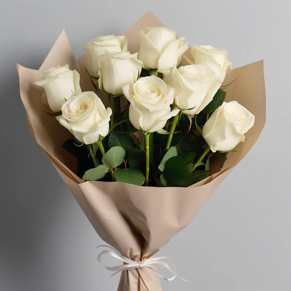 Букет 9 Белых роз Эдлесс Лав в Верхнем Турове