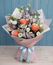 Букет цветов из:  Лизиантусы, Розы, Альстромерии и Гипсофила #REPLACE_PRED# Верхнем Турове