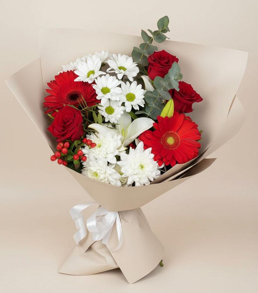 Букет цветов из: Розы, Хризантемы, Герберы и Лилии в Верхнем Турове