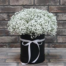 Цветочная композиция из Гипсофила в шляпной коробке в Верхнем Турове